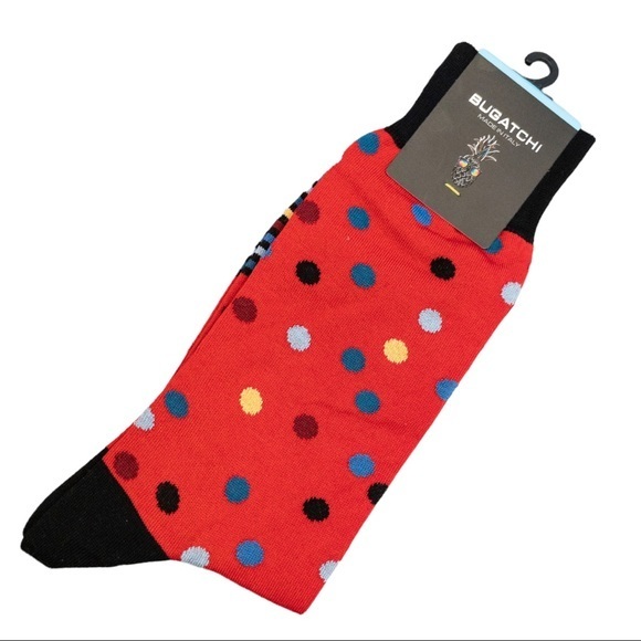 BUGATCHI Dots and Stripes Mid-Calf Socks in Ruby - Picture 1 of 2